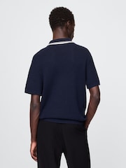 Gap Navy/Blue Johnny-Collar Short Sleeve Knitted Polo Jumper - Image 2 of 7