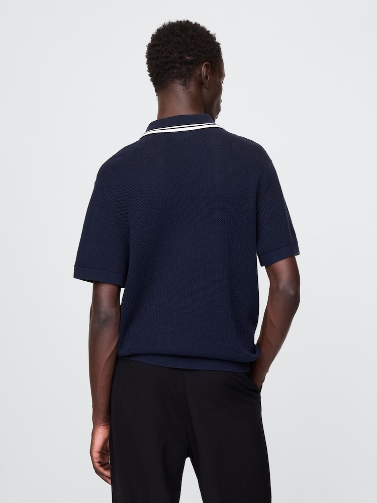Gap Navy/Blue Johnny-Collar Short Sleeve Knitted Polo Jumper - Image 2 of 7