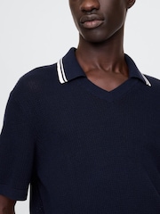 Gap Navy/Blue Johnny-Collar Short Sleeve Knitted Polo Jumper - Image 4 of 7