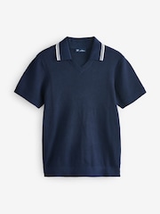 Gap Navy/Blue Johnny-Collar Short Sleeve Knitted Polo Jumper - Image 5 of 7