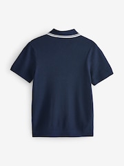Gap Navy/Blue Johnny-Collar Short Sleeve Knitted Polo Jumper - Image 6 of 7