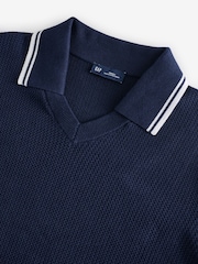 Gap Navy/Blue Johnny-Collar Short Sleeve Knitted Polo Jumper - Image 7 of 7