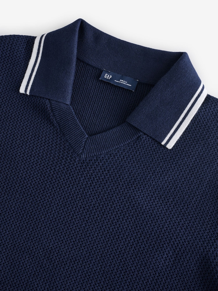 Gap Navy/Blue Johnny-Collar Short Sleeve Knitted Polo Jumper - Image 7 of 7