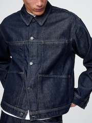 Gap Dark Indigo Blue UltraSoft Boxy Icon Denim Jacket - Image 4 of 5
