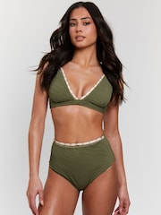 South Beach Green Zebra Crinkle Embroidery Detail High Waist Tummy Control Bikini Set - Image 1 of 5