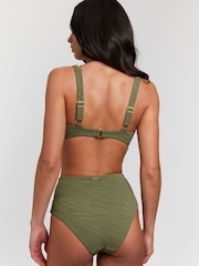 South Beach Green Zebra Crinkle Embroidery Detail High Waist Tummy Control Bikini Set - Image 2 of 5