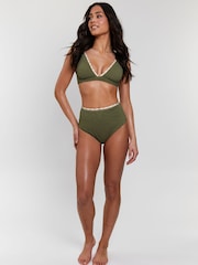 South Beach Green Zebra Crinkle Embroidery Detail High Waist Tummy Control Bikini Set - Image 4 of 5