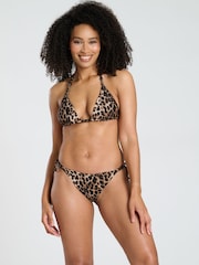 South Beach Brown Leopard Printed Bead Detail Triangle Bikini Set - Image 1 of 5