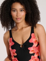 South Beach Black Printed Ring Detail Tummy Control Swimsuit - Image 3 of 6