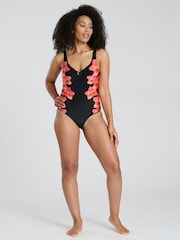 South Beach Black Printed Ring Detail Tummy Control Swimsuit - Image 4 of 6