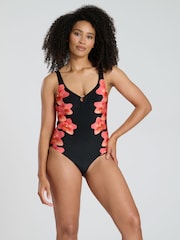 South Beach Black Printed Ring Detail Tummy Control Swimsuit - Image 5 of 6