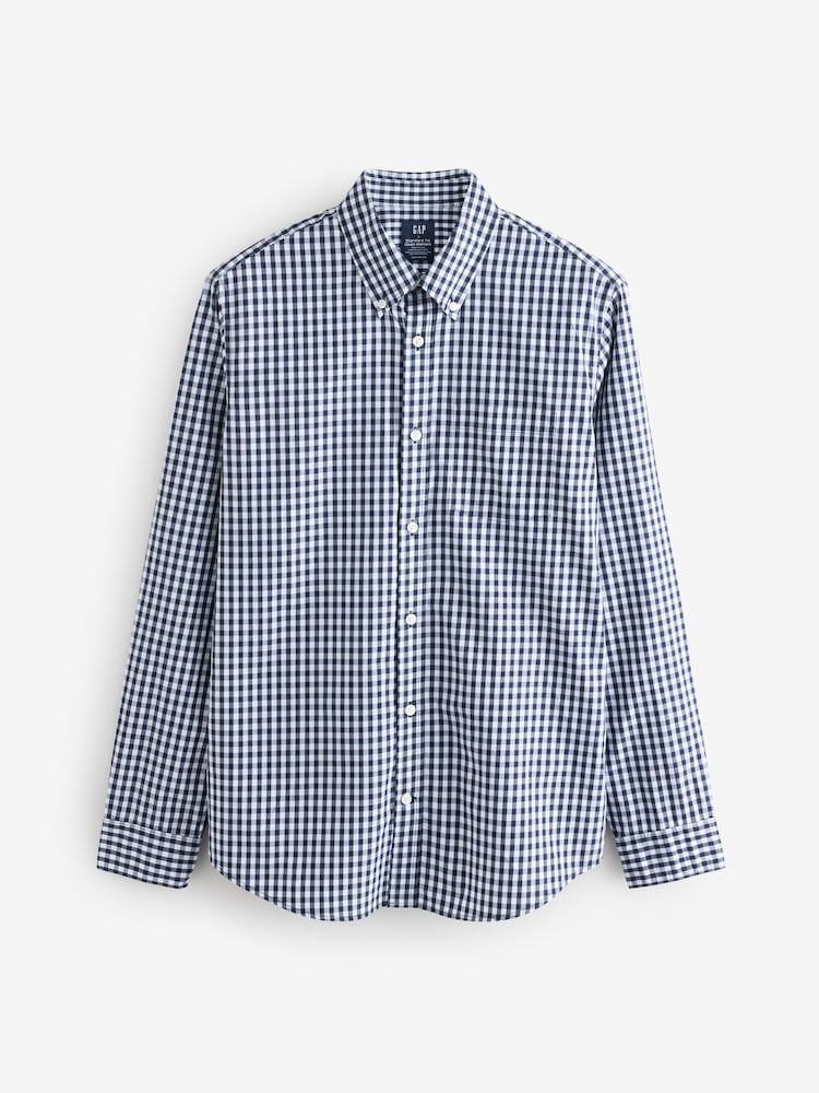 Синий в клеточку - Gap All Day Regular Fit Long Sleeve Poplin Shirt - Изображение 1 из 4 Синий в клеточку - Gap All Day Regular Fit Long Sleeve Poplin Shirt - Изображение 1 из 4