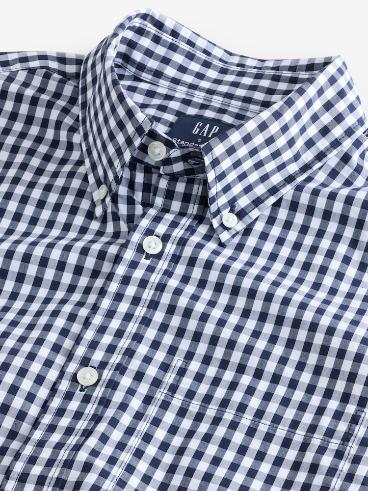 Gap Blue Gingham All Day Regular Fit Long Sleeve Poplin Shirt - Image 3 of 4