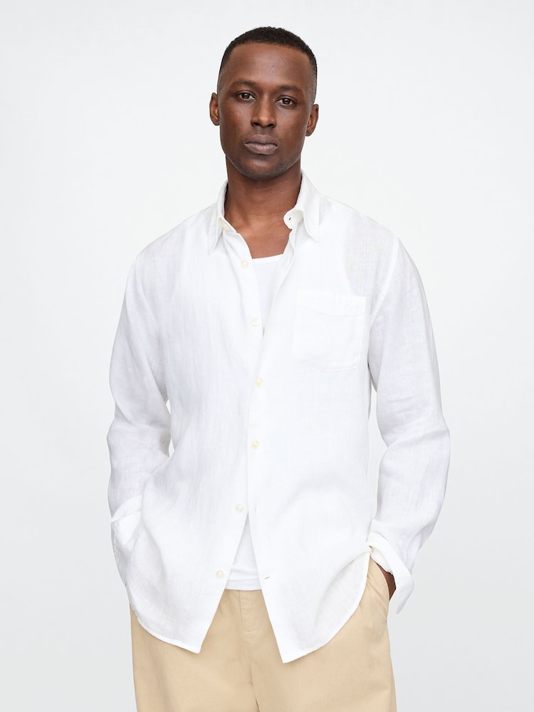 Белый - Gap 100% Linen Long Sleeve Classic Shirt - Image 2 of 5
