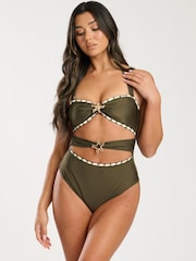 Grün - South Beach Starfish Cut Out Embroidered Halter Tummy Control Swimsuit - Bild 1 von 4