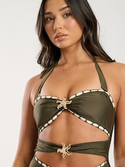 Grün - South Beach Starfish Cut Out Embroidered Halter Tummy Control Swimsuit - Bild 3 von 4