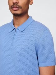 Gap Blue Crochet Quarter Zip Polo Shirt - Image 4 of 7