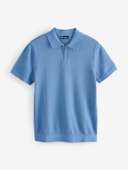 Gap Blue Crochet Quarter Zip Polo Shirt - Image 5 of 7