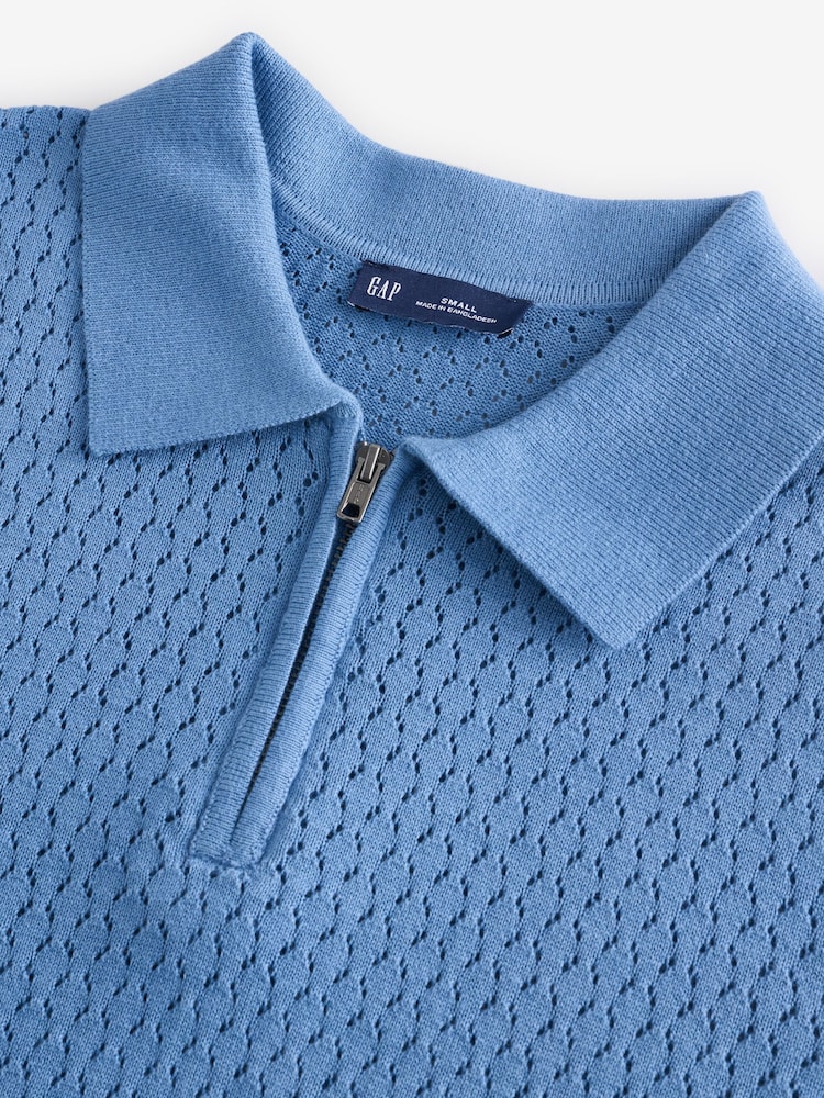 Gap Blue Crochet Quarter Zip Polo Shirt - Image 7 of 7