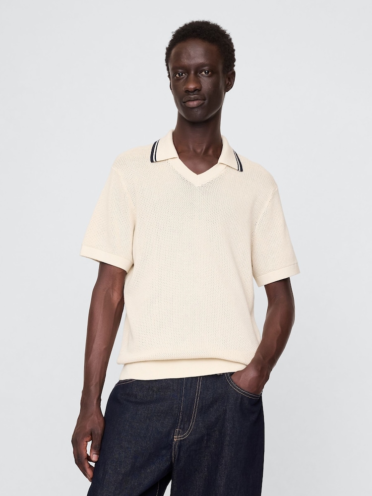 Gap Blue Johnny-Collar Short Sleeve Knitted Polo Jumper - Image 1 of 7