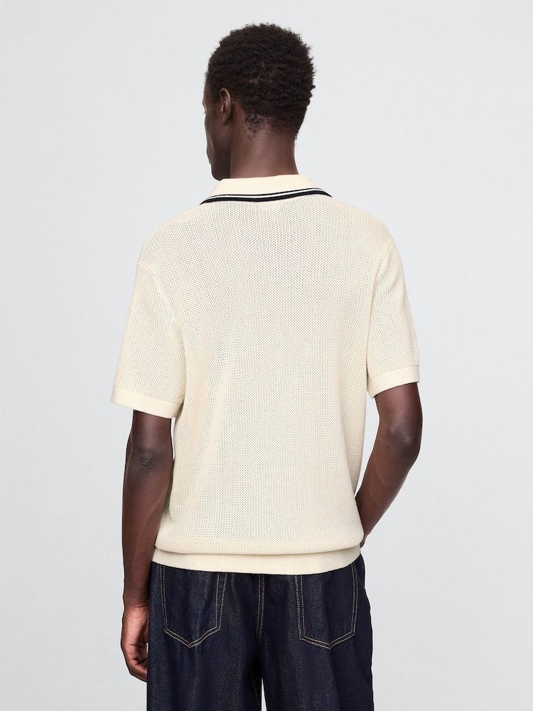 Gap Blue Johnny-Collar Short Sleeve Knitted Polo Jumper - Image 2 of 7