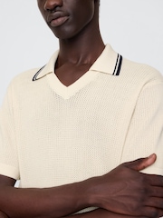 Gap Blue Johnny-Collar Short Sleeve Knitted Polo Jumper - Image 4 of 7