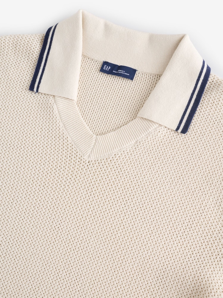 Gap Blue Johnny-Collar Short Sleeve Knitted Polo Jumper - Image 7 of 7