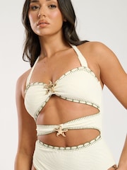 South Beach Cream Starfish Cut Out Halter Tummy Control Swimsuit with Removable Straps - Image 3 of 4