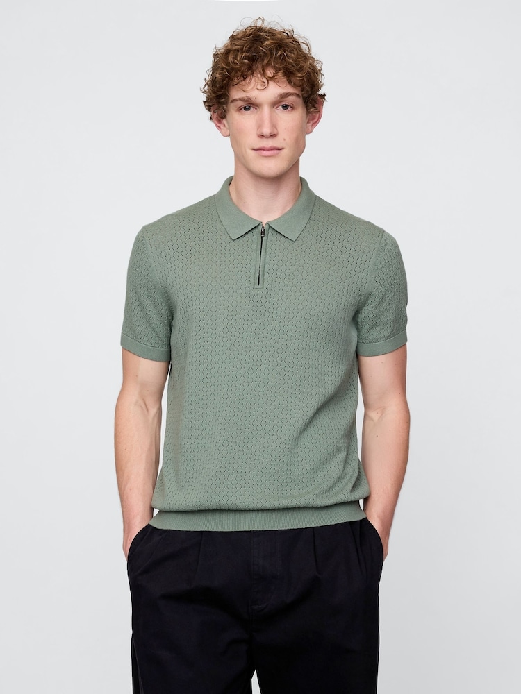 Gap Green Crochet Quarter Zip Polo Shirt - Image 1 of 8
