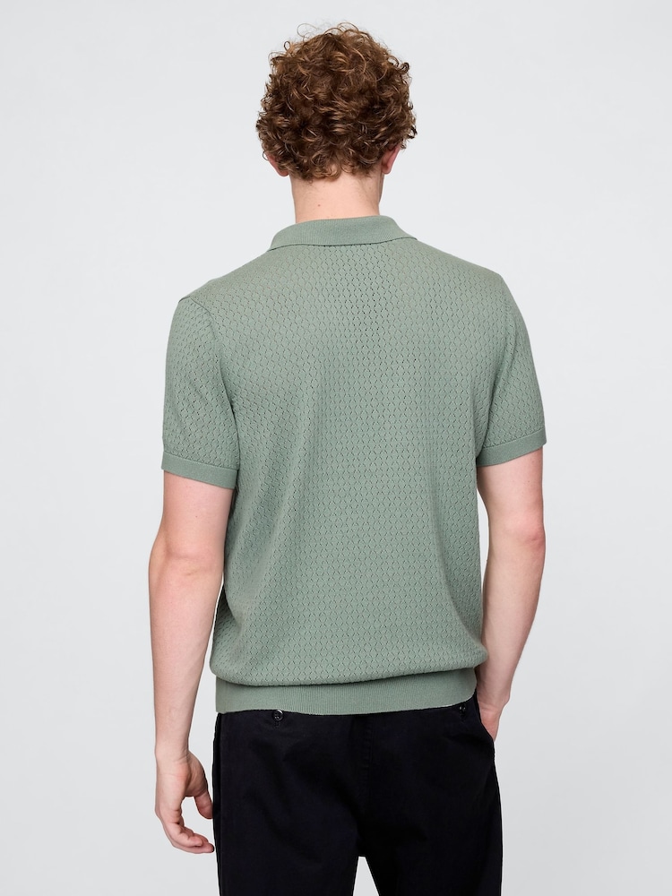 Gap Green Crochet Quarter Zip Polo Shirt - Image 2 of 8