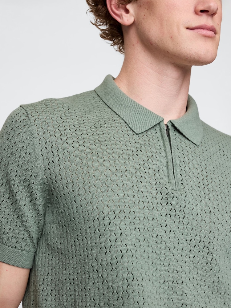 Gap Green Crochet Quarter Zip Polo Shirt - Image 4 of 8