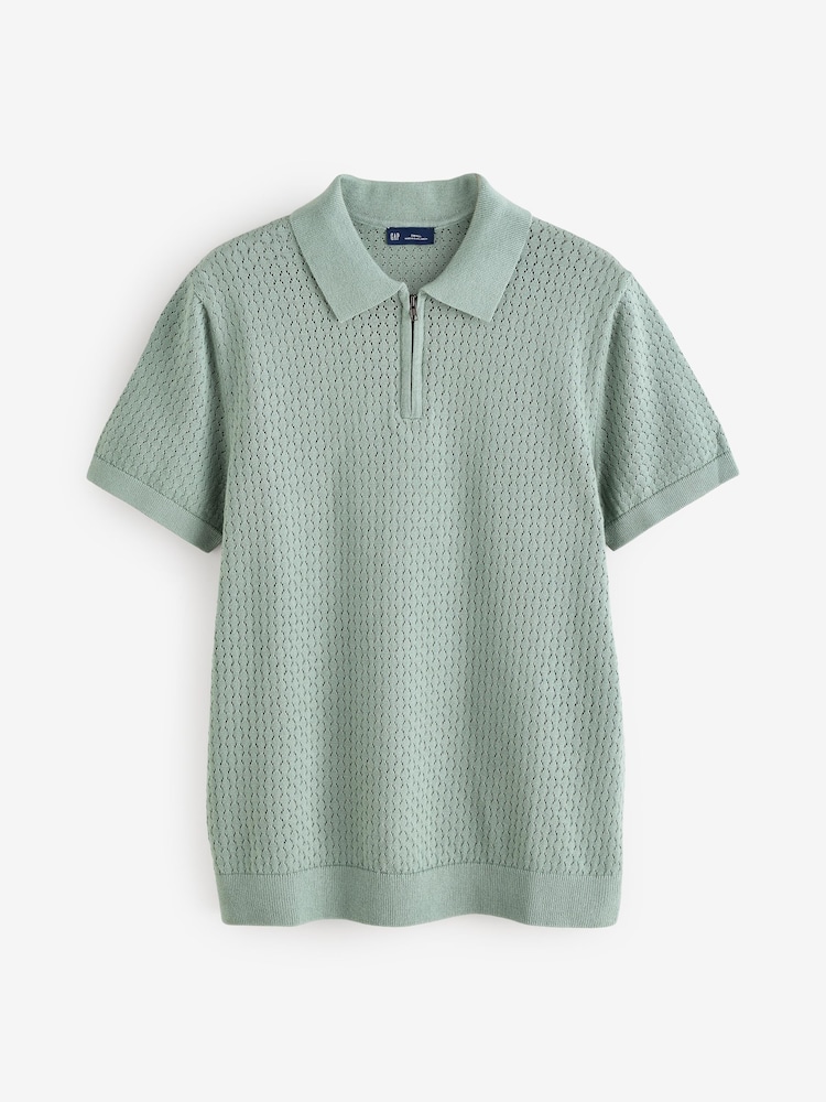 Gap Green Crochet Quarter Zip Polo Shirt - Image 5 of 8