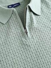Gap Green Crochet Quarter Zip Polo Shirt - Image 7 of 8
