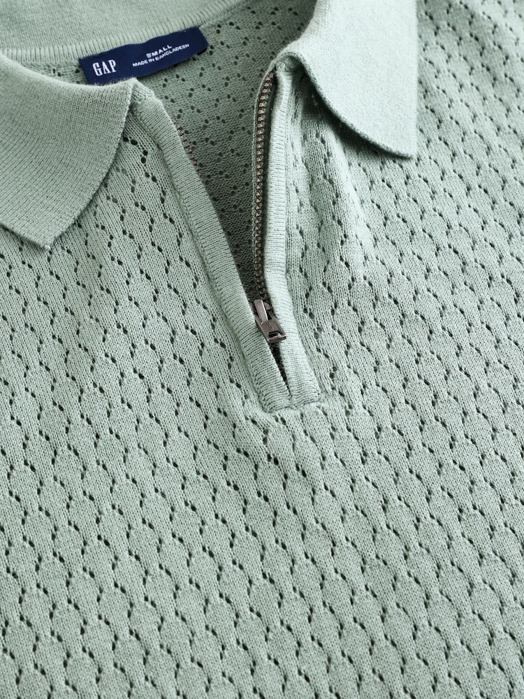 Gap Green Crochet Quarter Zip Polo Shirt - Image 7 of 8