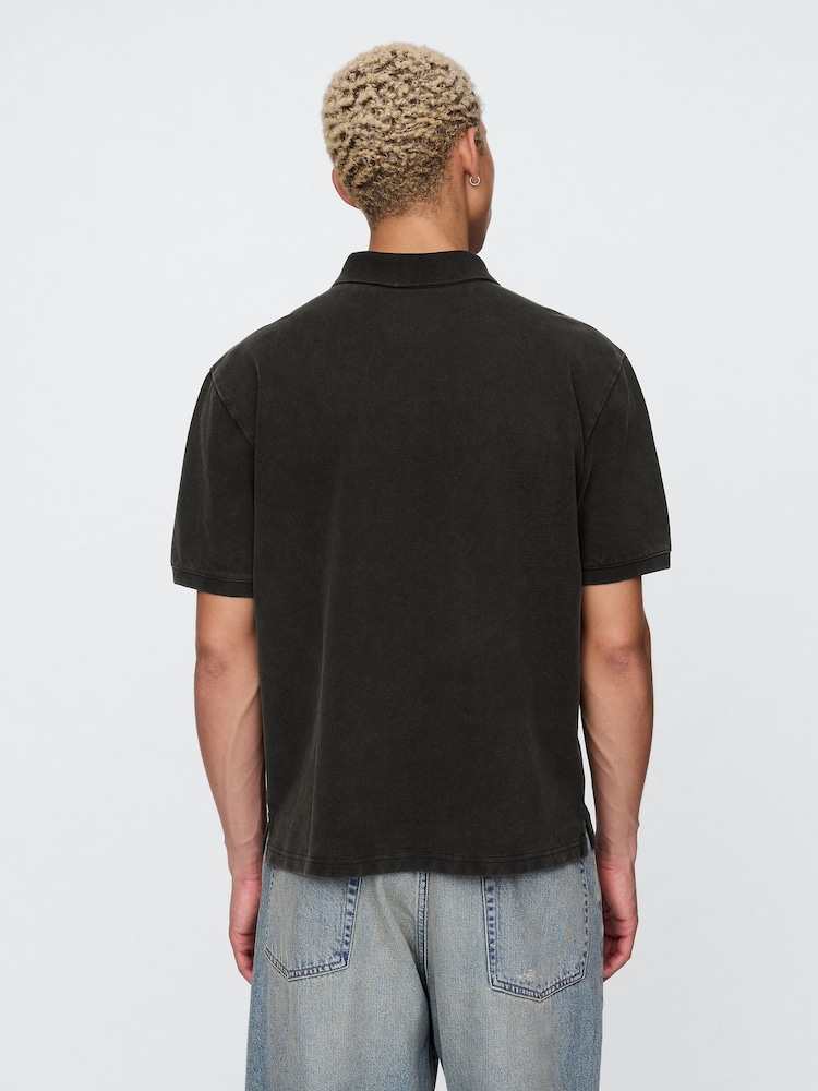 Gap Black Cotton Pique Short Sleeve Polo Shirt - Image 2 of 5 Gap Black Cotton Pique Short Sleeve Polo Shirt - Image 2 of 5