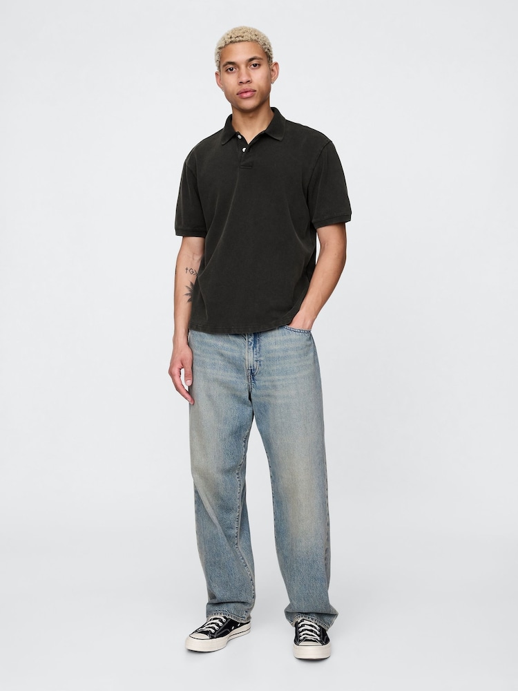 Gap Black Cotton Pique Short Sleeve Polo Shirt - Image 3 of 5