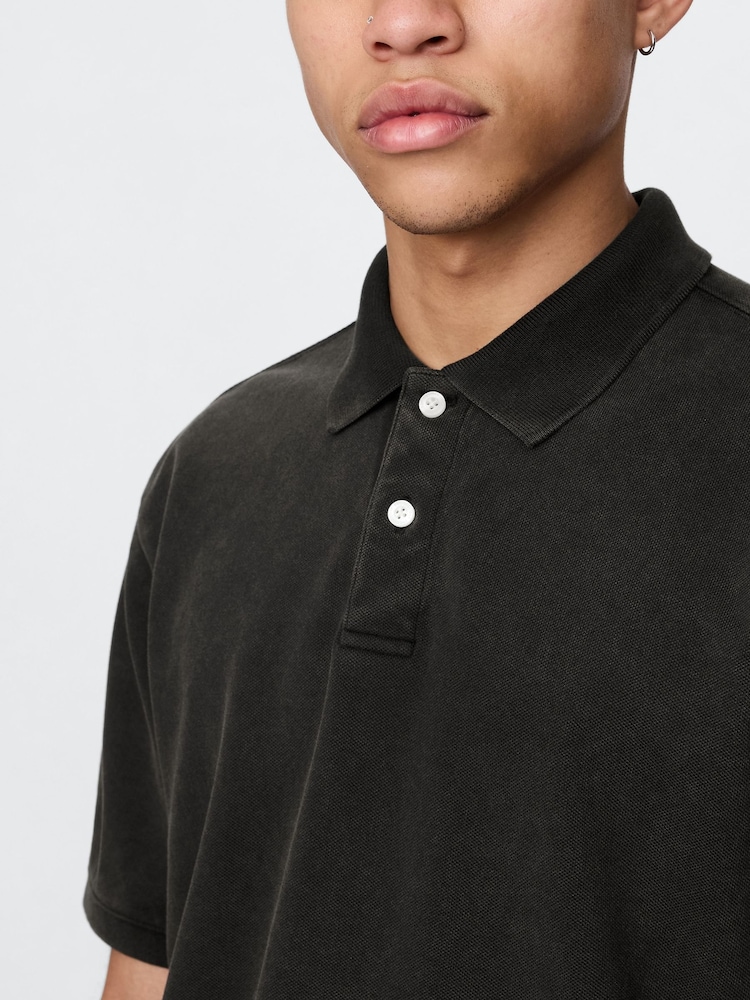 Gap Black Cotton Pique Short Sleeve Polo Shirt - Image 4 of 5