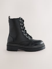 Black Leather Chunky Lace-Up Boots - Image 1 of 5