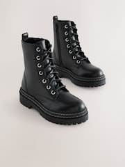 Black Leather Chunky Lace-Up Boots - Image 2 of 5