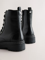 Black Leather Chunky Lace-Up Boots - Image 5 of 5