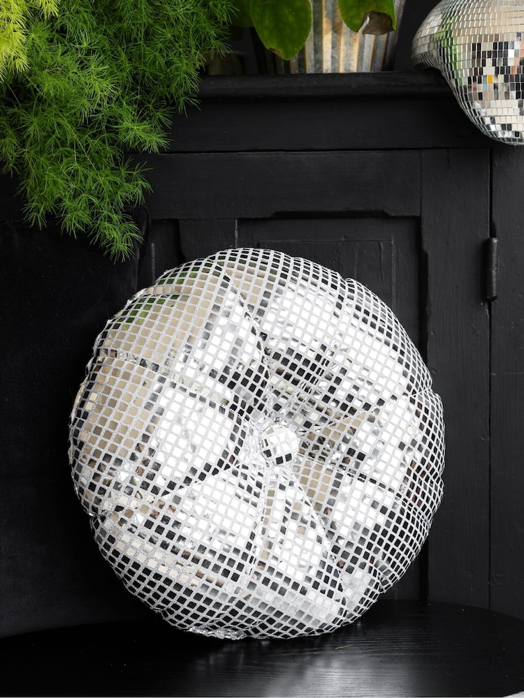 Rockett St George Silver Sequin Discoball Round Cushion - Image 1 of 3