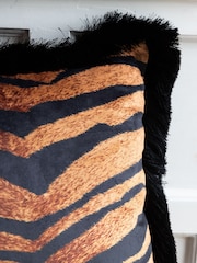 Rockett St George Tiger Velvet Fringe Feather Filled Cushion - Image 2 of 3