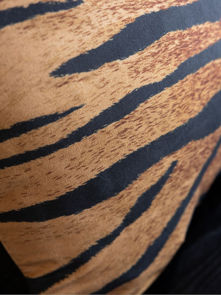 Rockett St George Tiger Velvet Fringe Feather Filled Cushion - Image 4 of 7