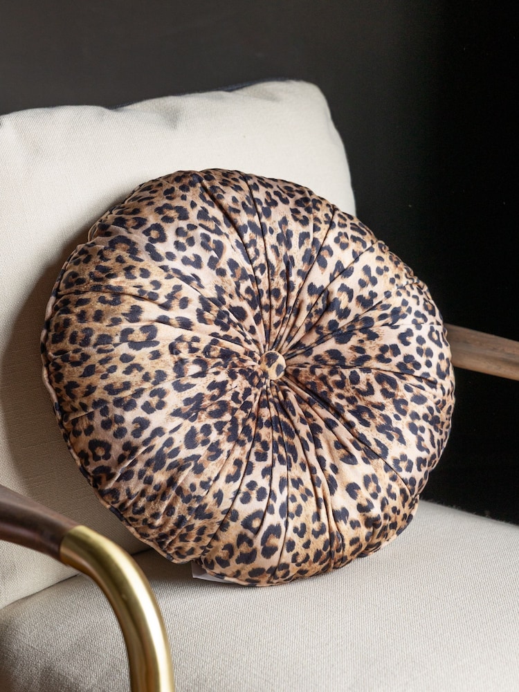 Rockett St George Leopard Love Round Pleated Velvet Cushion - Image 1 of 6