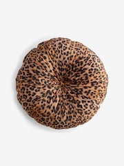 Rockett St George Leopard Love Round Pleated Velvet Cushion - Image 4 of 6