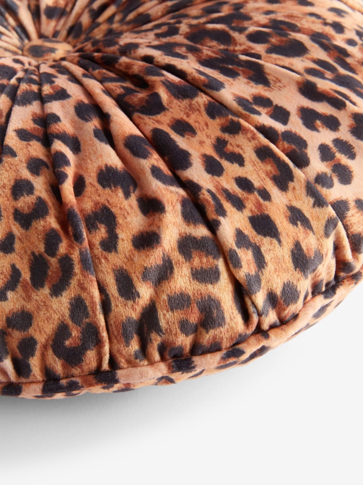 Rockett St George Leopard Love Round Pleated Velvet Cushion - Image 6 of 6
