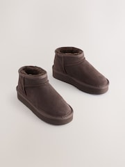 Chocolate Brown Standard Fit (F) Flatform Mini Warm Lined Water Repellent Suede Pull-On Boots - Image 1 of 6