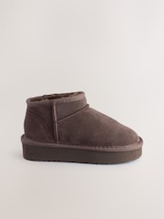 Chocolate Brown Standard Fit (F) Flatform Mini Warm Lined Water Repellent Suede Pull-On Boots - Image 2 of 6