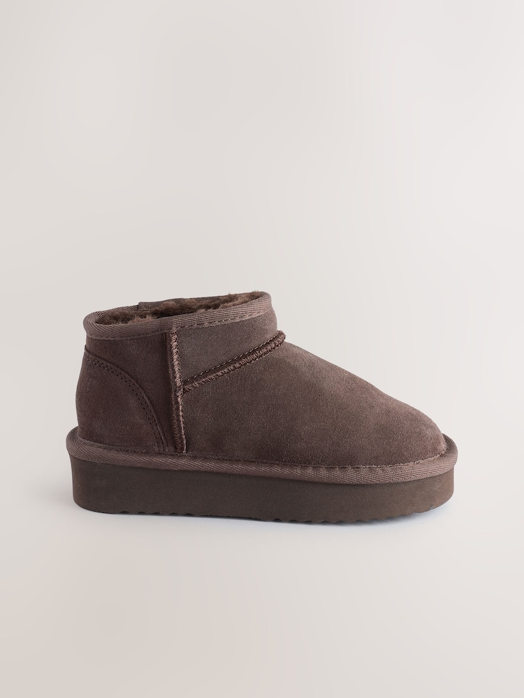 Chocolate Brown Standard Fit (F) Flatform Mini Warm Lined Water Repellent Suede Pull-On Boots - Image 2 of 6