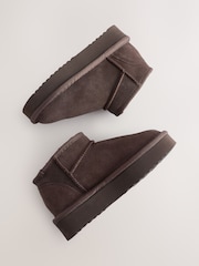 Chocolate Brown Standard Fit (F) Flatform Mini Warm Lined Water Repellent Suede Pull-On Boots - Image 3 of 6